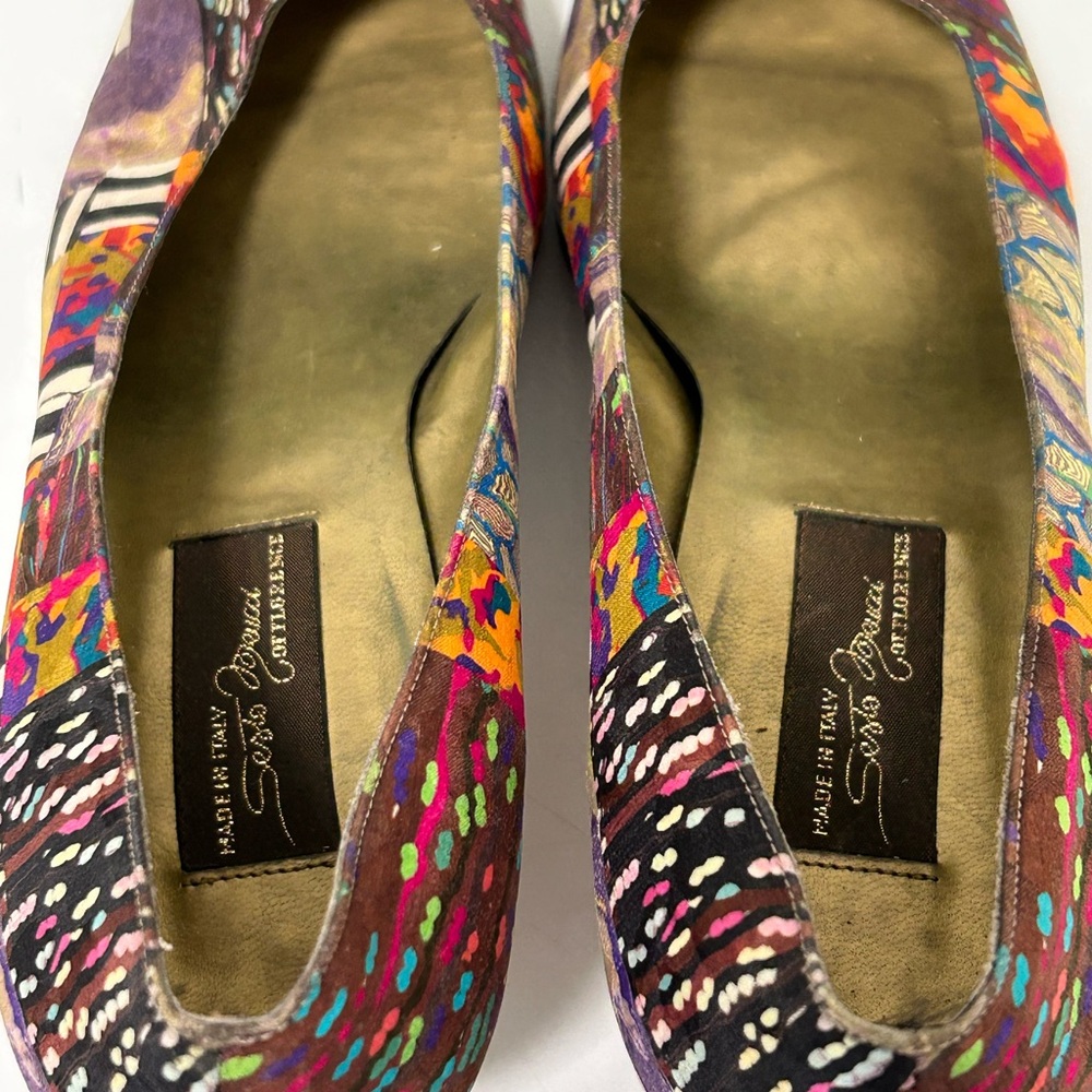 Sesto Meucci Artsy Silk Heels Brown Green Multi Size 8 N Narrow - Picture 9 of 13